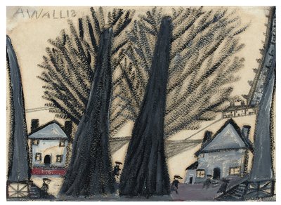 Dwa drzewa (ołówek i olej na karcie) autorstwa Alfred Wallis