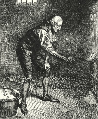 Angielski reformator więzienny John Howard czyści ściany swojej celi więziennej podczas kwarantanny w Wenecji autorstwa Alfred Wallis Mills