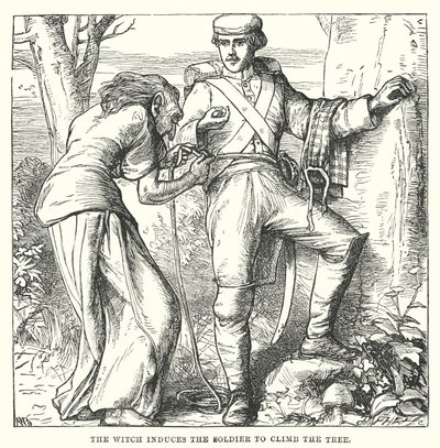 Hans Christian Andersen: Pudełko z krzesiwem (litografia) autorstwa Alfred Walter (after) Bayes