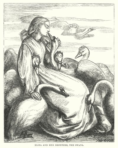 Hans Christian Andersen: Dzikie łabędzie (litografia) autorstwa Alfred Walter (after) Bayes