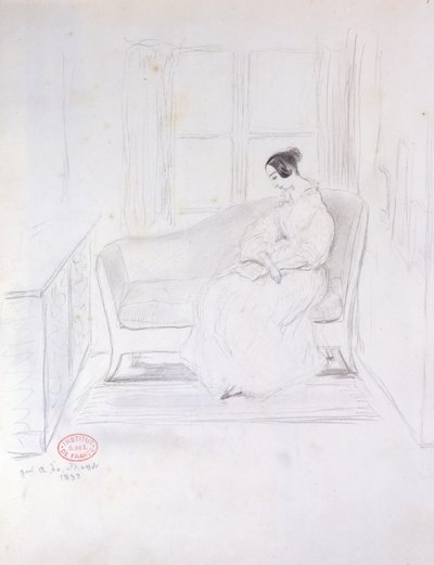 George Sand (1804-76), czytanie na sofie pod oknem, 1833 autorstwa Alfred de Musset