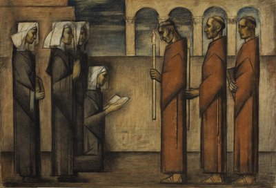 Bracia i mniszki, ok. 1934 (pastel na papierze) autorstwa Alfredo Ramos Martinez