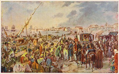 Jan z Braganzy, książę regent Portugalii, wyjeżdża do Brazylii autorstwa Alfredo Roque Gameiro