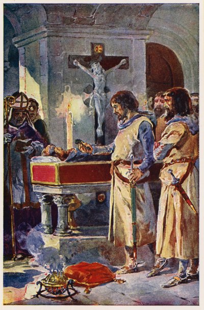 Martim de Freitas w Toledo (kolorowa litografia) autorstwa Alfredo Roque Gameiro