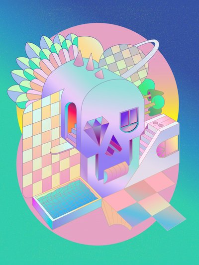 Pastelowy pejzaż z czaszkami autorstwa Ali Gulec