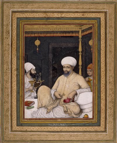 Ali Riza (malarz). Sułtan Ibrahim Adil Shah II czci sufickiego świętego, Bijapur, ok. 1620-30, British Museum, Londyn autorstwa Ali Riza