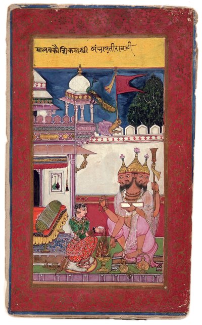 Kambhavati Ragini z Malkos, 1591 (nieprzezroczyste wc i złoto na papierze) autorstwa Ali and Hatim Husain
