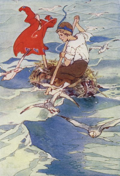 Rozpostarł swój płaszcz na wiatr, żeglował wesoło (litografia kolorowa) autorstwa Alice Bolingbroke (after) Woodward