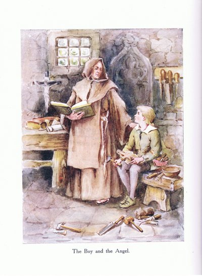 Chłopiec i anioł, ilustracja z „Wierszy dla młodych: Robert Browning”, ok. 1920 (kolor lito) autorstwa Alice Ross