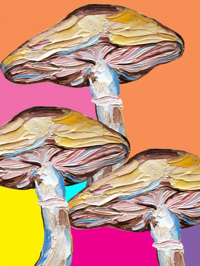 Pop-art z motywami grzybów halucynogennych autorstwa Alice Straker