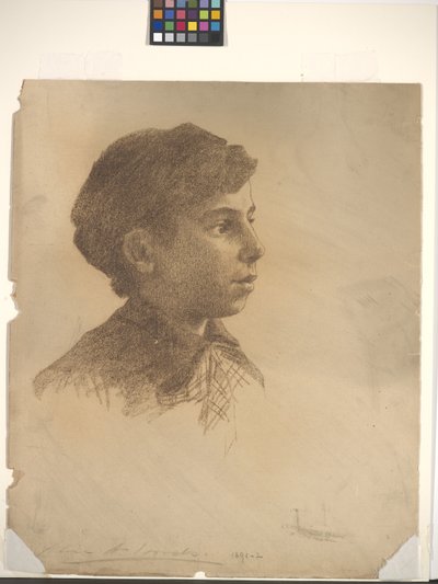 Głowa (kredka na złamanym białym papierze) autorstwa Alice Woods