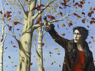 Ptaki w naszym ogrodzie (akryl i olej na płótnie) autorstwa Alix Contemporary Artist Soubiran Hall