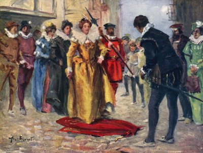 Raleigh zdjął swój gejowski płaszcz i położył go na błotnistej łacie (kolor lito) autorstwa Allan (after) Stewart