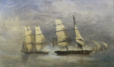 „Czarny żart” schwytanie hiszpańskiego brygady niewolników „Almirante” w zatoce Beninu, 1 lutego 1829 r. (akwarela na papierze) autorstwa Allan Duncan