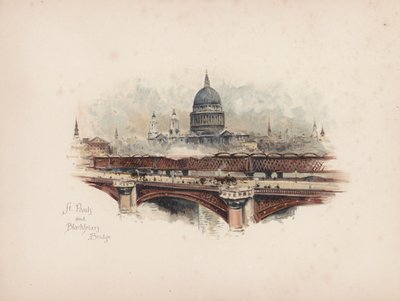 Znany Londyn: St Pauls i Blackfriars Bridge (kolorowa litografia) autorstwa Allan F. Barraud