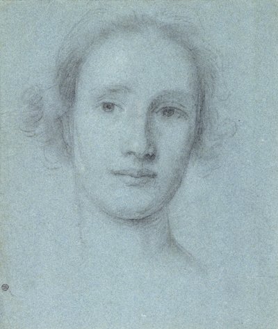 Głowa dziewczyny (czarna i biała kreda na niebieskim papierze wykładanym) autorstwa Allan Ramsay