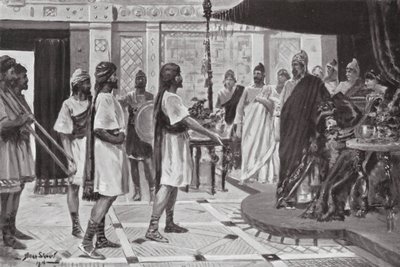 Midas z Frygii zawierający sojusz z Urartu (litografia) autorstwa Allan Stewart