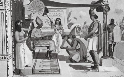 Ramzes II otrzymujący kopię traktatu z Hetytami (litografia) autorstwa Allan Stewart