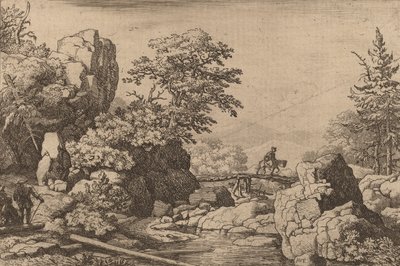 Jeździec na moście, prawdopodobnie ok. 16451656. autorstwa Allart van Everdingen