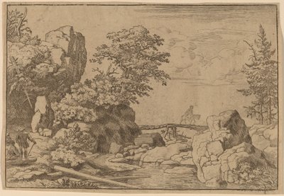 Jeździec na moście, prawdopodobnie ok. 16451656. autorstwa Allart van Everdingen