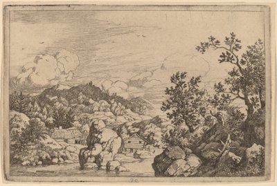Duża skała wystająca z rzeki, prawdopodobnie ok. 16451656. autorstwa Allart van Everdingen