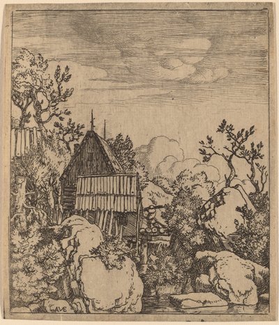 Mężczyzna na małym drewnianym moście, prawdopodobnie ok. 16451656. autorstwa Allart van Everdingen