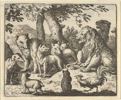 Renard oczyszcza się ze swoich zbrodni przed lwem, 1650-75. autorstwa Allart van Everdingen