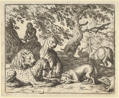 Renard fałszywie oskarża swojego ojca o spisek przeciwko lwowi, 1650-75. autorstwa Allart van Everdingen