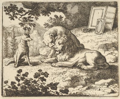 Renard kłamie, że dał baranowi różne cenne przedmioty, które były przeznaczone dla lwa…, 1650-75. autorstwa Allart van Everdingen