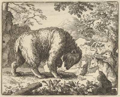 Renard obiecuje niedźwiedziowi, że zabierze go do miejsca, w którym znajdzie miód, 1650-75. autorstwa Allart van Everdingen