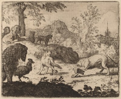 Reynard oślepia wilka na jedno oko, prawdopodobnie ok. 16451656. autorstwa Allart van Everdingen
