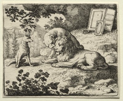 Reynard the Fox: Reynard obiecuje prezenty lwu autorstwa Allart van Everdingen