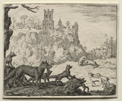 Reynard the Fox: Reynard i borsuk idą na dwór. autorstwa Allart van Everdingen