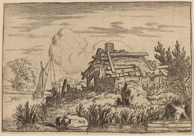 Zrujnowana chata, otoczona wodą, prawdopodobnie ok. 16451656. autorstwa Allart van Everdingen