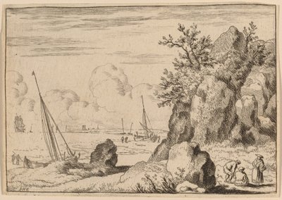 Pejzaż morski z trzema postaciami po prawej, prawdopodobnie ok. godz. 16451656. autorstwa Allart van Everdingen