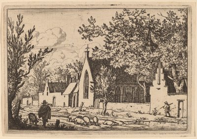 Stado trzody chlewnej w pobliżu kaplicy, prawdopodobnie ok. 16451656. autorstwa Allart van Everdingen