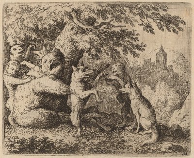Niedźwiedź i Wilk są prześladowani, prawdopodobnie ok. 16451656. autorstwa Allart van Everdingen