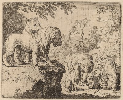 Lew ułaskawia Reynarda przed innymi zwierzętami, prawdopodobnie ok. 16451656. autorstwa Allart van Everdingen
