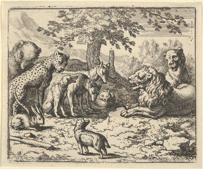 Lew korzysta z rad innych zwierząt na karę Renarda, 1650-75. autorstwa Allart van Everdingen