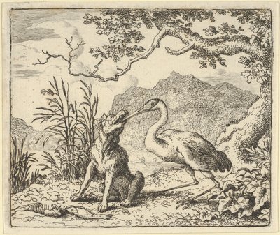 Bocian usuwa kość z Wilczego Gardła z Renarda Hendricka van Alcmara The F..., 1650-75. autorstwa Allart van Everdingen
