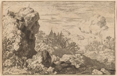 Trzej Podróżnicy u stóp Wysokiej Skały, prawdopodobnie ok. 16451656. autorstwa Allart van Everdingen