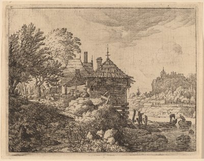 Dwie łodzie zbliżające się do chaty, prawdopodobnie ok. godz. 16451656. autorstwa Allart van Everdingen