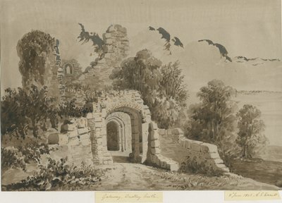 Zamek Dudley - Brama: rysunek rozmyty w czerwonej sepii, 8 czerwca 1843 r. autorstwa Allen Edward Everitt