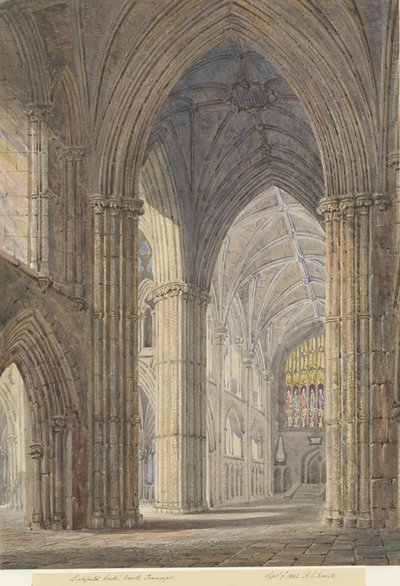 Wnętrze katedry w Lichfield - transept północny: malowanie akwarelą, 7 września 1842 r. autorstwa Allen Edward Everitt