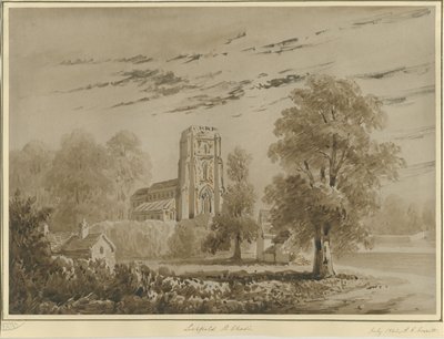 Lichfield - Kościół św. Czadu: rysunek w czerwonej sepii, lipiec 1842 (rysunek) autorstwa Allen Edward Everitt
