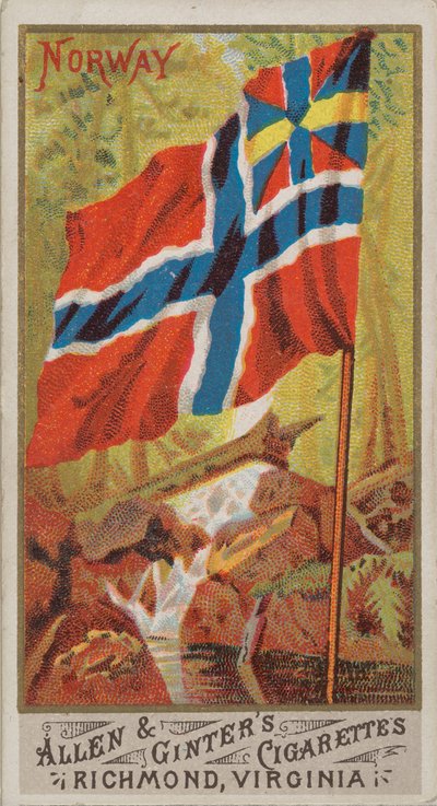Norwegia, z Flags of All Nations, Series 1 N9 for Allen & Ginter Cigarettes Brands, 1887. autorstwa Allen and Ginter