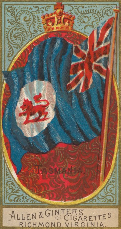 Tasmania, z Flags of All Nations, seria 2 N10 dla marek papierosów Allen & Ginter, ..., 1890. autorstwa Allen and Ginter