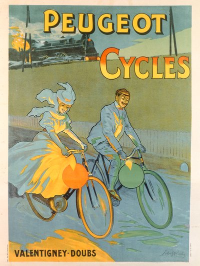 Plakat reklamujący rowery Peugeot (kolor lito) autorstwa Almery Lobel Riche