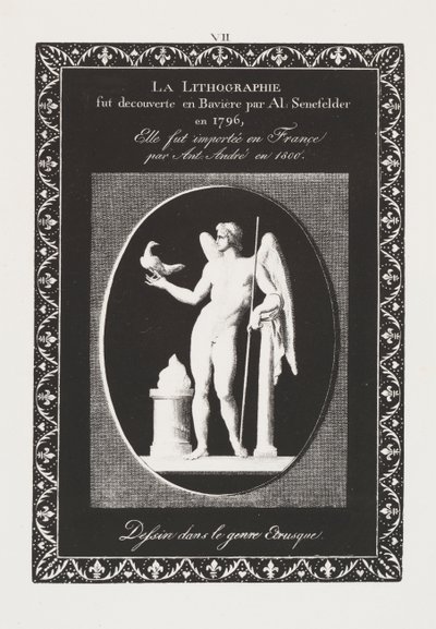 Sztuka litografii: karta dedykacyjna, tablica VII autorstwa Alois Senefelder