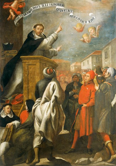 Św. Wincenty Ferrer przemawia do młodzieży z Salamanki, Alonso Antonio Villamor (1661-1729). autorstwa Alonso Antonio Villamor